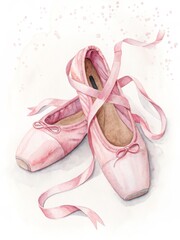 pink ballet shoes, watercolor illustration