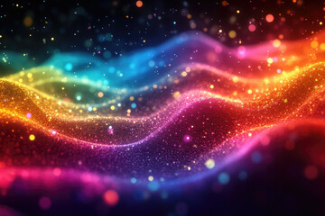 Obraz premium Vibrant, colorful glittering waves flow smoothly, creating a mesmerizing abstract background.
