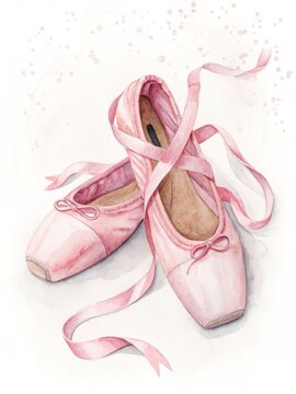 pink ballet shoes, watercolor illustration
