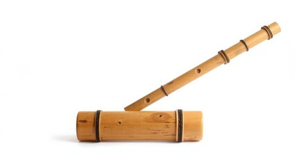 Close up shot of traditional Bolivian bamboo flute on a plain white background, art, instrument, South America