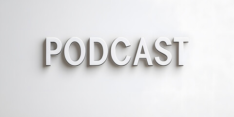 The word PODCAST in bold, uppercase, white letters on a white background. Clean, minimalist design perfect for podcasting themes.