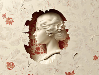 Elegant relief of a woman set against floral background