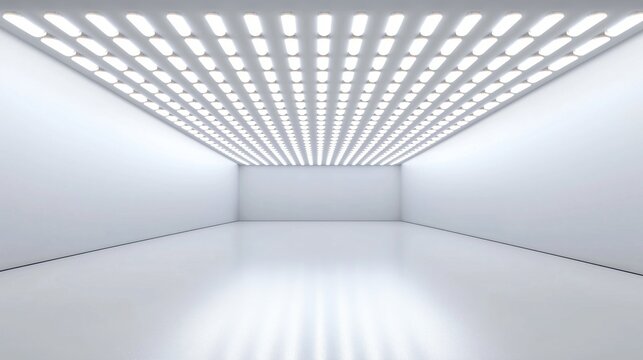 empty white room with top ceiling light 