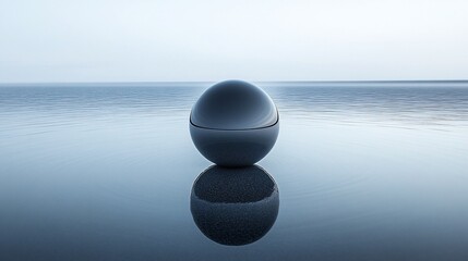 Calm sphere reflecting on tranquil sea, minimalist serenity, website banner
