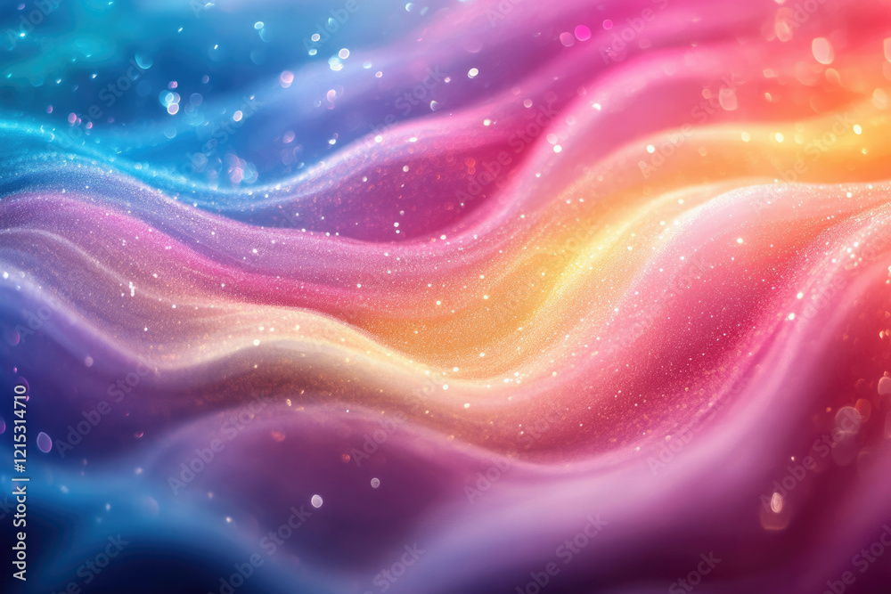 Poster abstract colorful waves with glitter and bokeh effect, vibrant and dreamy.