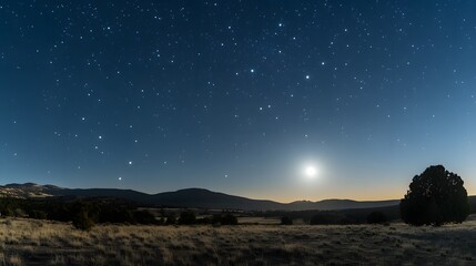 Night Sky Over Mountainous Desert Landscape