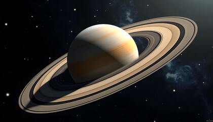 Naklejka premium Majestic Ringed Planet Floating in Stellar Space
