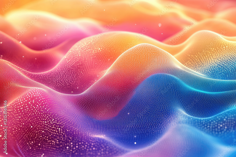 Poster Abstract colorful wavy background with glowing particles and vibrant hues.