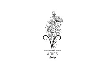 Aries Daisy, Zodiac Sign Floral SVG Design