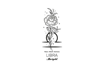 Libra Marigold, Zodiac Sign Floral SVG Design