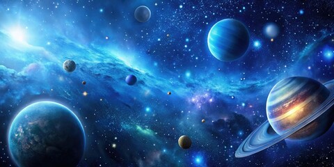 Deep blue space background with stars and planets, galaxy, celestial, celestial bodies, astronomy