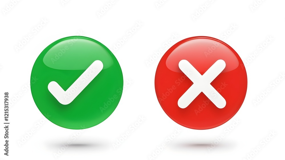 Fototapete correct and wrong check mark icon choice sign test checklist button flat design isolated on white ba