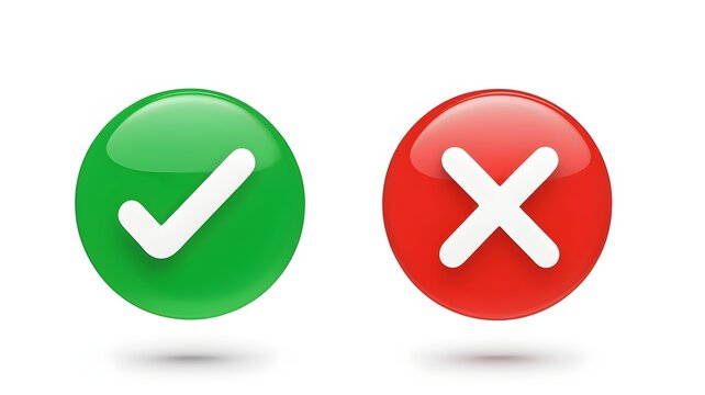 Correct and wrong check mark icon choice sign test checklist button flat design isolated on white background with vote yes or no element symbol box. 3D rendering