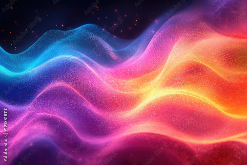 Aufkleber Abstract vibrant wave of colorful particles, glowing in dark background.