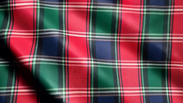 Red and green plaid fabric with shadows, ideal for Christmas, winter fashion, and textile themes