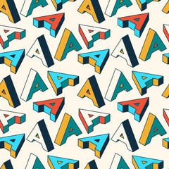 Seamless pattern with isometric capital latin letters.
