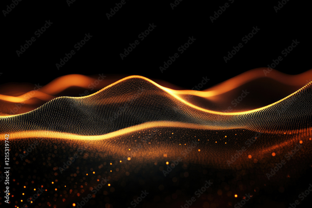 Aufkleber abstract digital landscape with glowing orange particles forming undulating waves on a transparent b