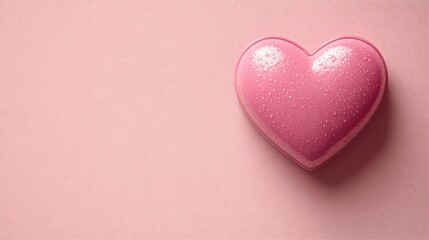 Fototapeta premium Pink Heart Shaped Soap with Water Droplets on Pastel Background for Spa and Romance Themes : Generative AI