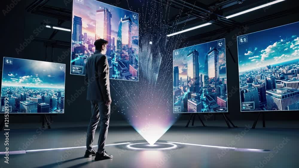 Leinwandbilder Exploring futuristic urban design through advanced digital displays in a modern setting