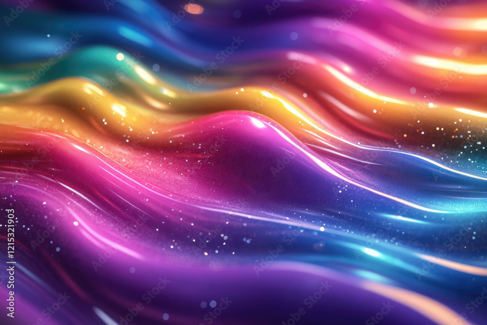 Aufkleber Abstract rainbow-colored waves with glittering particles, creating a vibrant and dynamic visual.