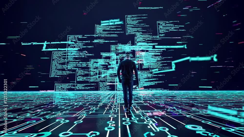Poster exploring virtual reality technology and data visualization in an immersive digital environment