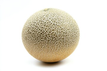 Cantaloupe sits gracefully on a pristine white backdrop highlighting its textured skin and succulent flavor