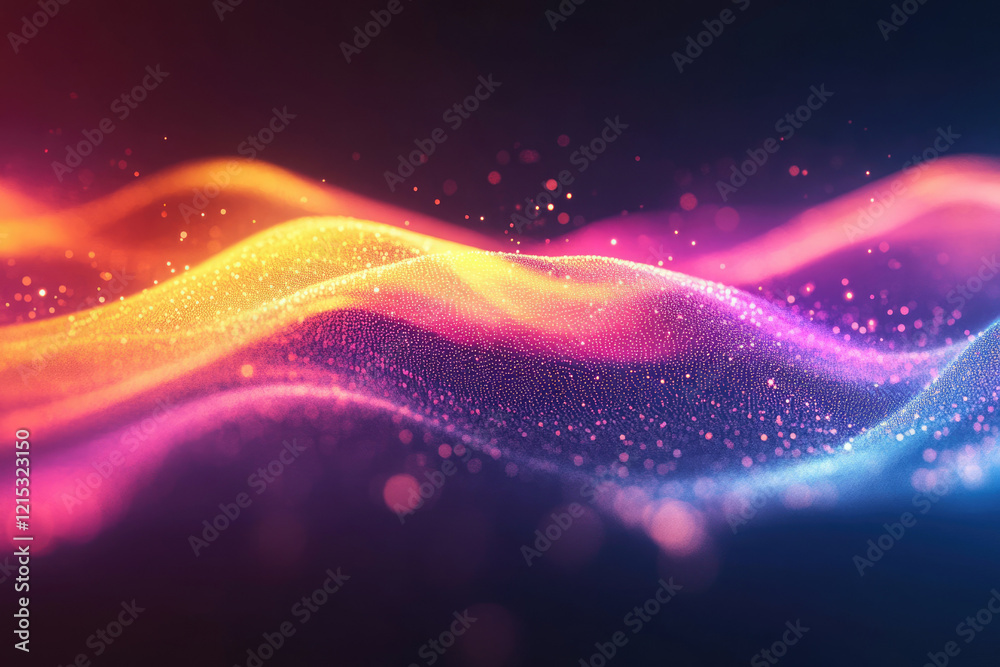 Fototapete Abstract colorful particle waves flowing smoothly, creating a vibrant and dynamic visual effect.