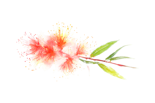 Abstract Watercolor Flower Bouquet Red Pink Green Yellow