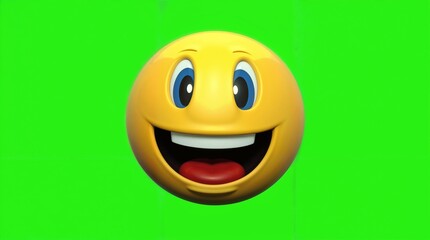 Fototapeta premium Yellow smiling emoji, emoticon with happy expression on bright green background