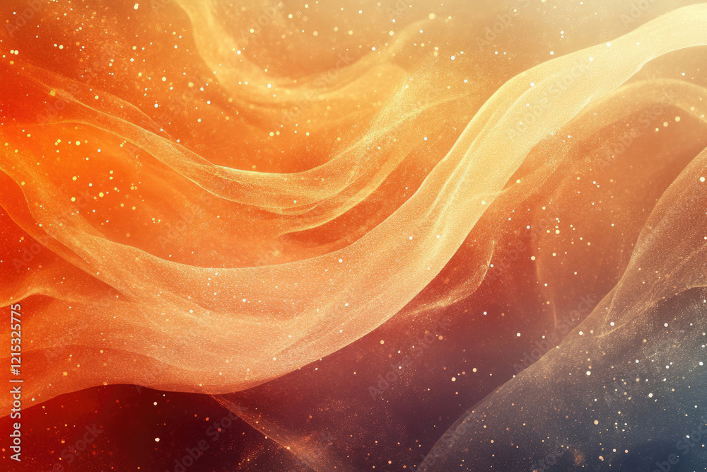 Aufkleber Abstract image of flowing golden fabric with glittering particles, creating a dreamy, ethereal effect.
