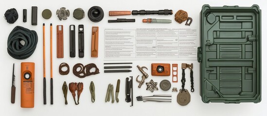 Emergency Kit Contents Laid Out on White Background