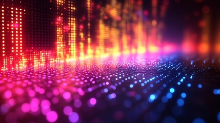 Vibrant Digital Cityscape: Neon Lights and Pixelated Architecture