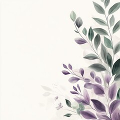 Watercolor Painting of Purple and Green Leaves