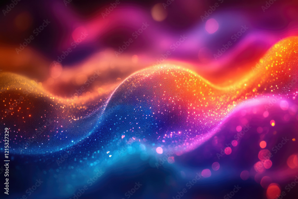 Aufkleber abstract vibrant wave of glowing particles, dynamic colorful motion, digital art.