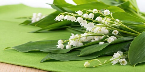 Fresh white flowers amidst green leaves on a vibrant green canvas, blooming flora, botanical illustration, beautiful flowers