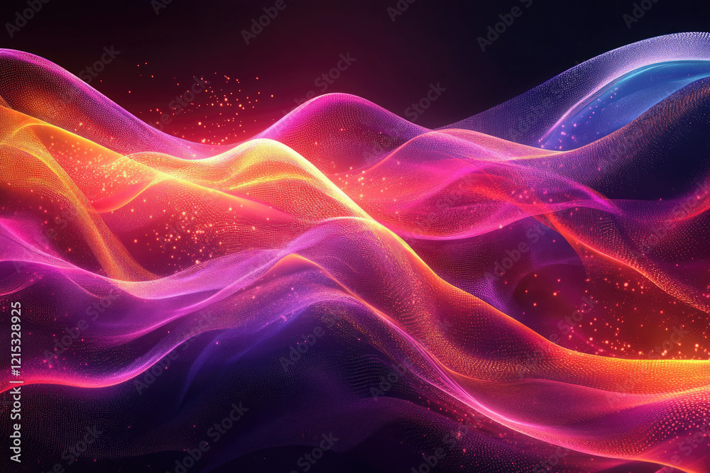 Poster Abstract colorful waves of light and particles, creating a vibrant and dynamic visual.