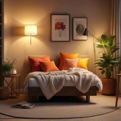 Cozy reading nook with floor lamp and plush pillows, reading nook, quiet corner