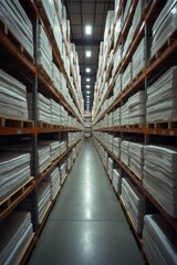Obraz premium a warehouse with many shelves of paper