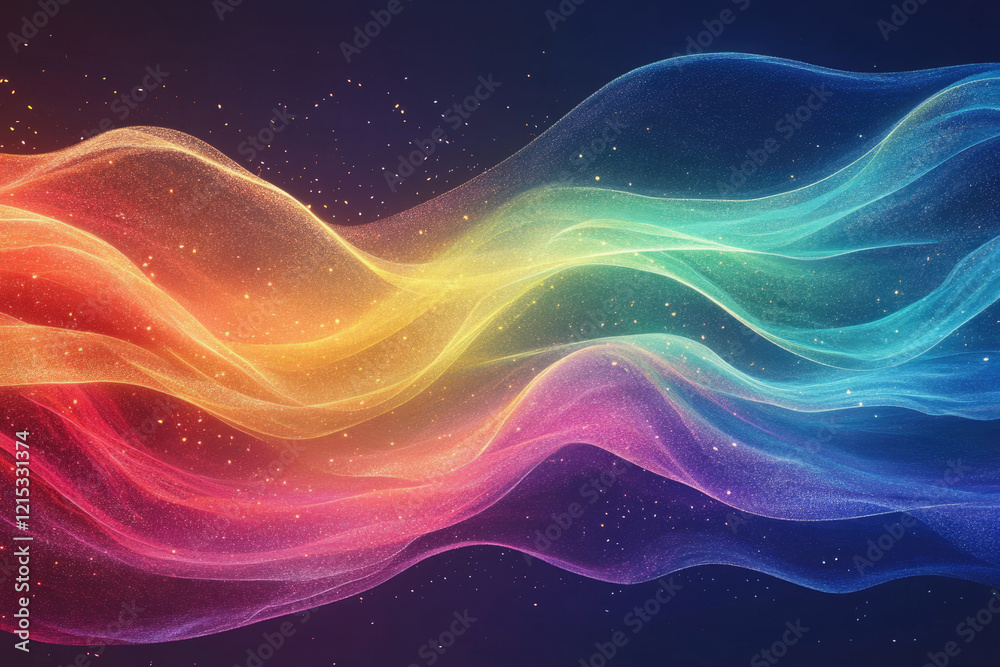Aufkleber Abstract colorful waves with glittering particles, a vibrant and dynamic visual.