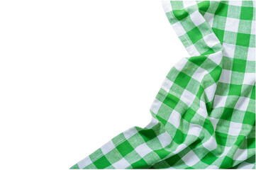 green checkered tablecloth isolated on transparent background, top view