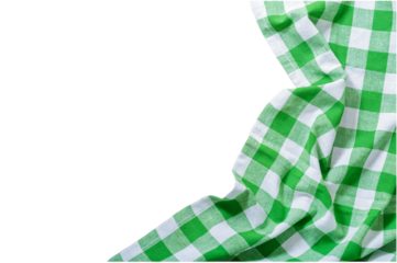 green checkered tablecloth isolated on transparent background, top view