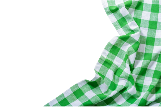 green checkered tablecloth isolated on transparent background, top view