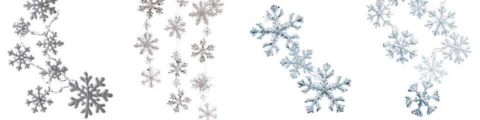 Glittery Snowflake Garland – A sparkling garland of snowflakes perfect for draping over mantels or around windows during the holidays. Isolated on Clear White Background Highly Detailed 