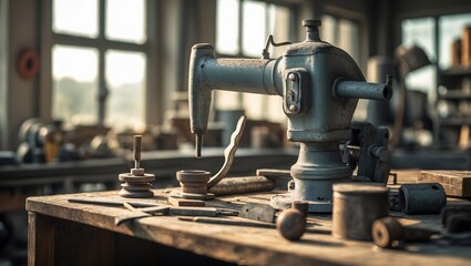 Fototapeta premium Nostalgic Vintage Sewing Machine in Craftsman's Workshop