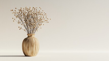 Dried flax vase minimalist studio beige background