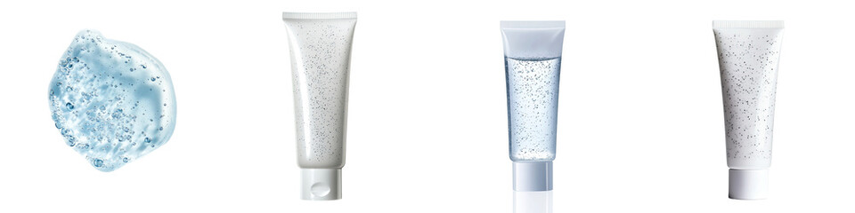 Gel Cleanser with Visible Microbeads – A gel-based facial cleanser with small microbeads that help gently exfoliate and cleanse the skin. Isolated on Clear White Background Highly Detailed 