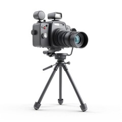 Professional Black Camera on Tripod for High-Quality Photography