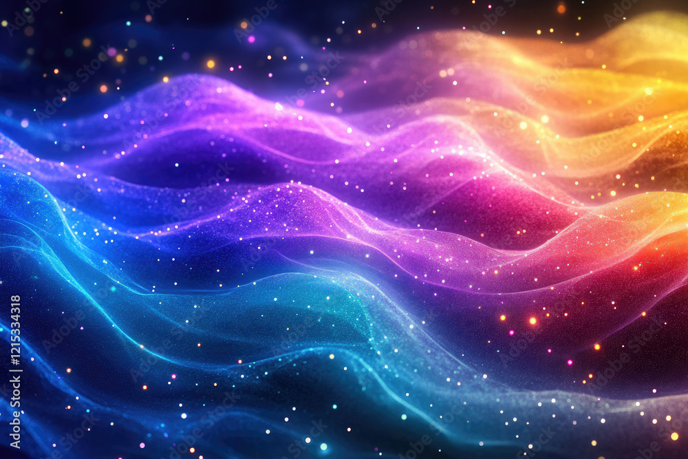 Aufkleber Abstract colorful waves with sparkling particles, creating a vibrant and dreamy cosmic scene.