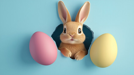 Fototapeta premium easter bunny with easter eggs