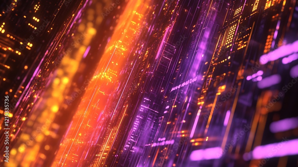 Poster Vibrant Abstract Neon Digital Lights Streaming in a Kaleidoscope of Colors and Patterns : Generative AI